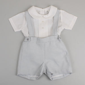 baby boys traditional outfit grey shorts and braces