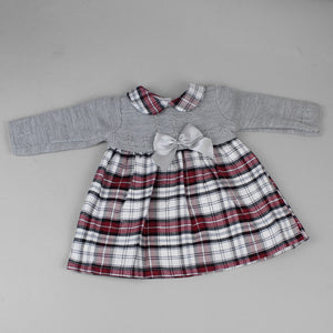 Baby girl spanish style dress in grey and red tartan