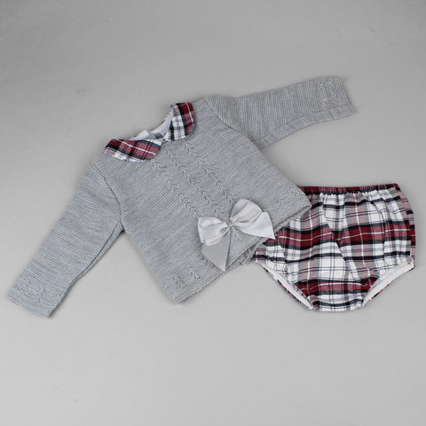 Knitted grey and tartan spanish style baby outfit