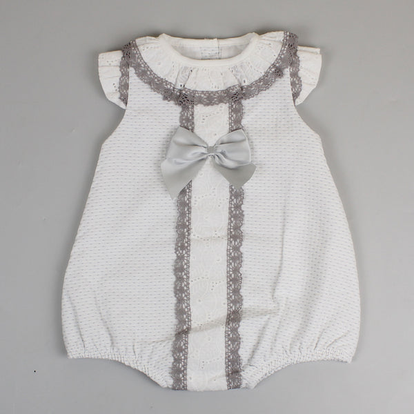 baby girls high quality bubble romper in grey and white