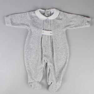 baby unisex grey velour sleepsuit