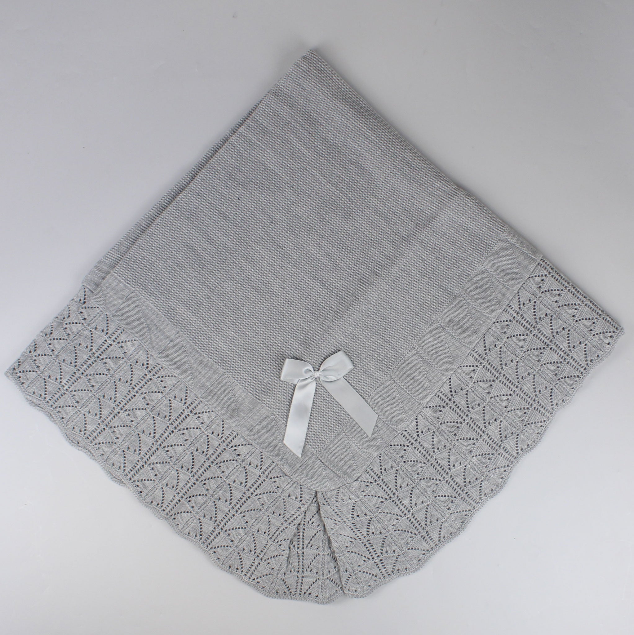 grey knitted shawl with satin bow