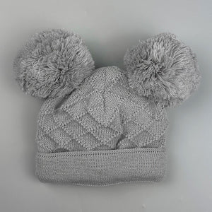 baby unisex double knit double pom hat grey