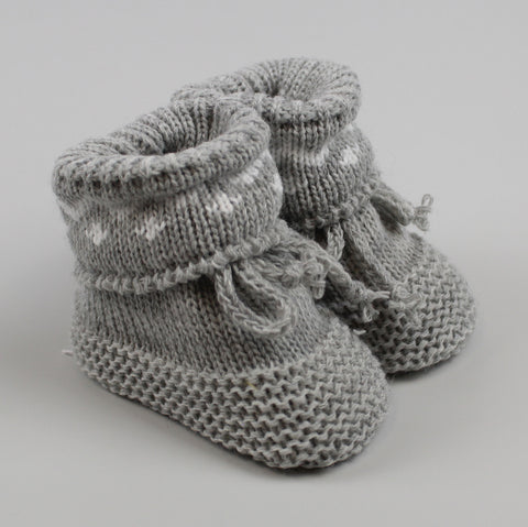 baby grey unisex newborn to six months booties knitted pattern
