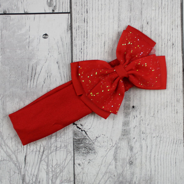 baby girls red headband with sparkly red bow