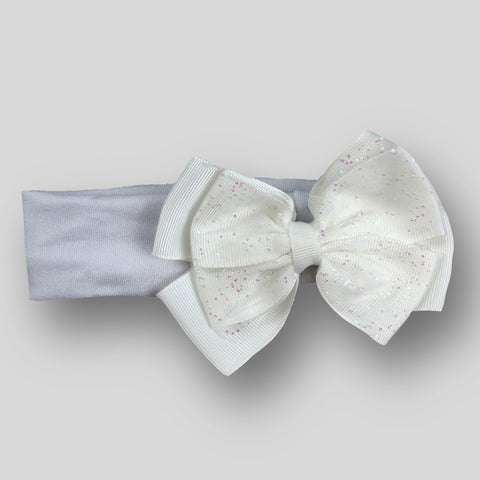 Baby headband with Glitter Bow - White