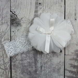 baby girls white lace flower headband with bow