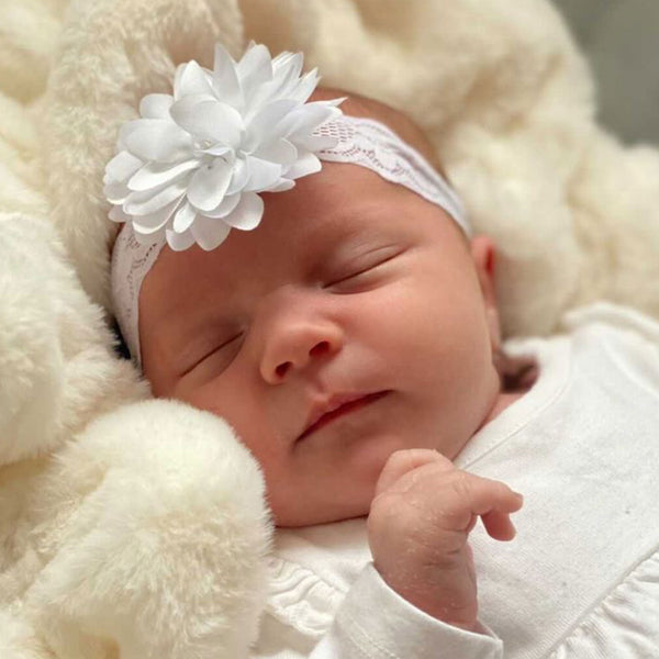 Baby headband with flower - White