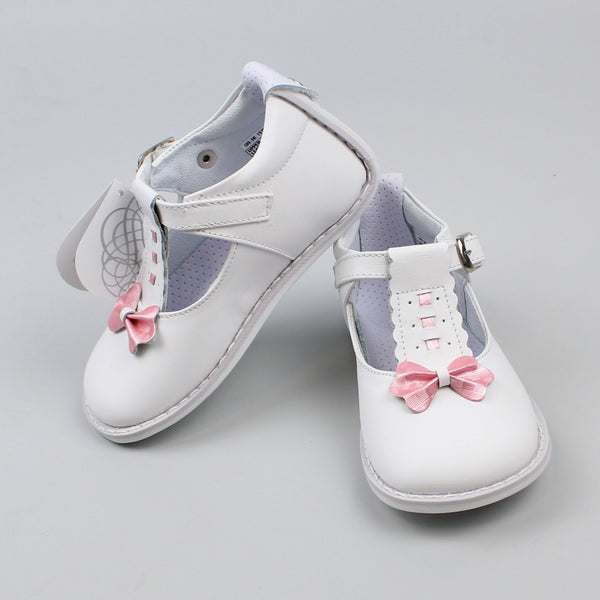 white and pink baby girl shoes bows 