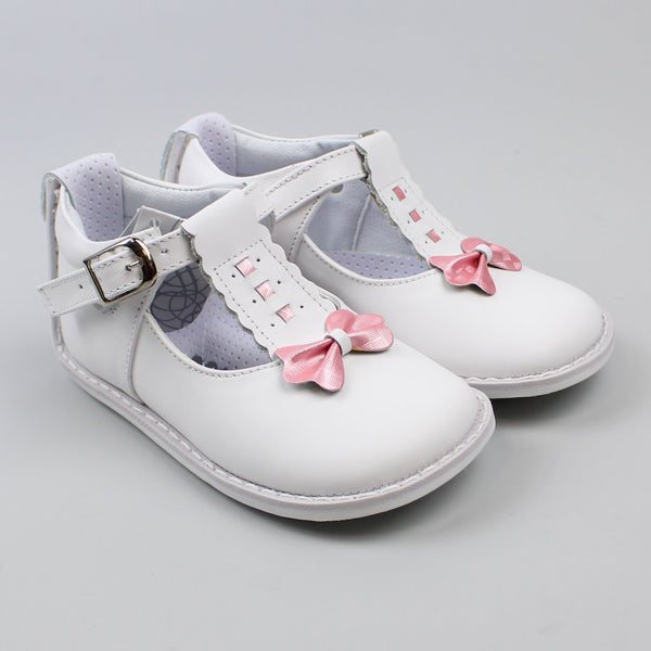 white and pick bows t bar hard soul leather shoes