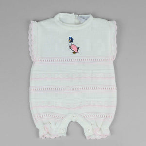 white and pink duck romper