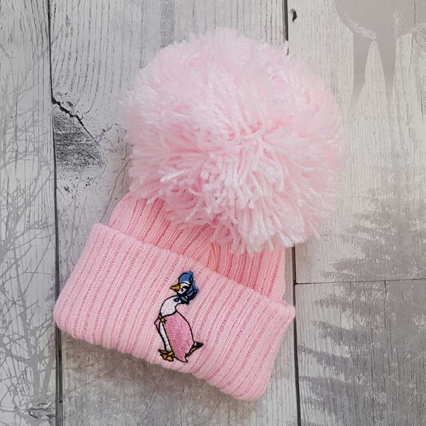 Pink Baby Pom Pom Hat with duck embroidery