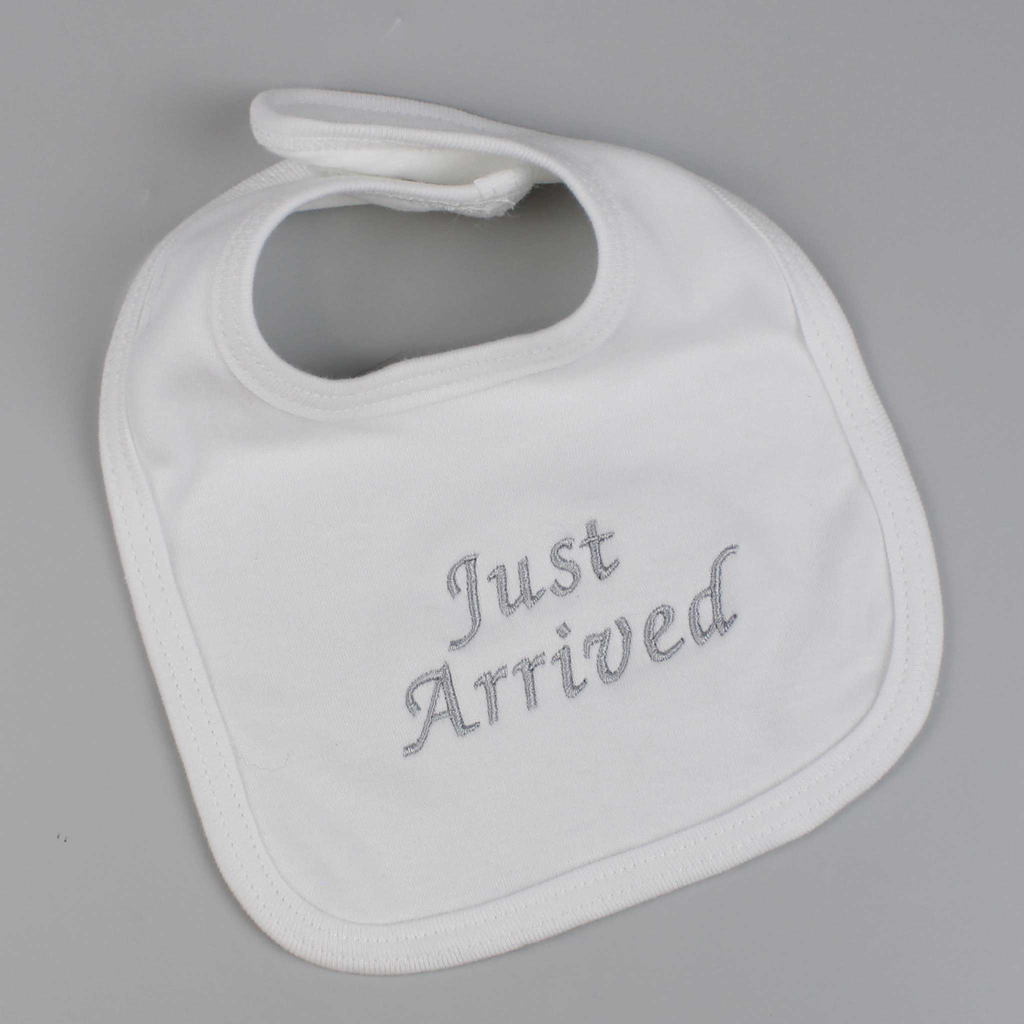baby bib unisex with just arrived motif
