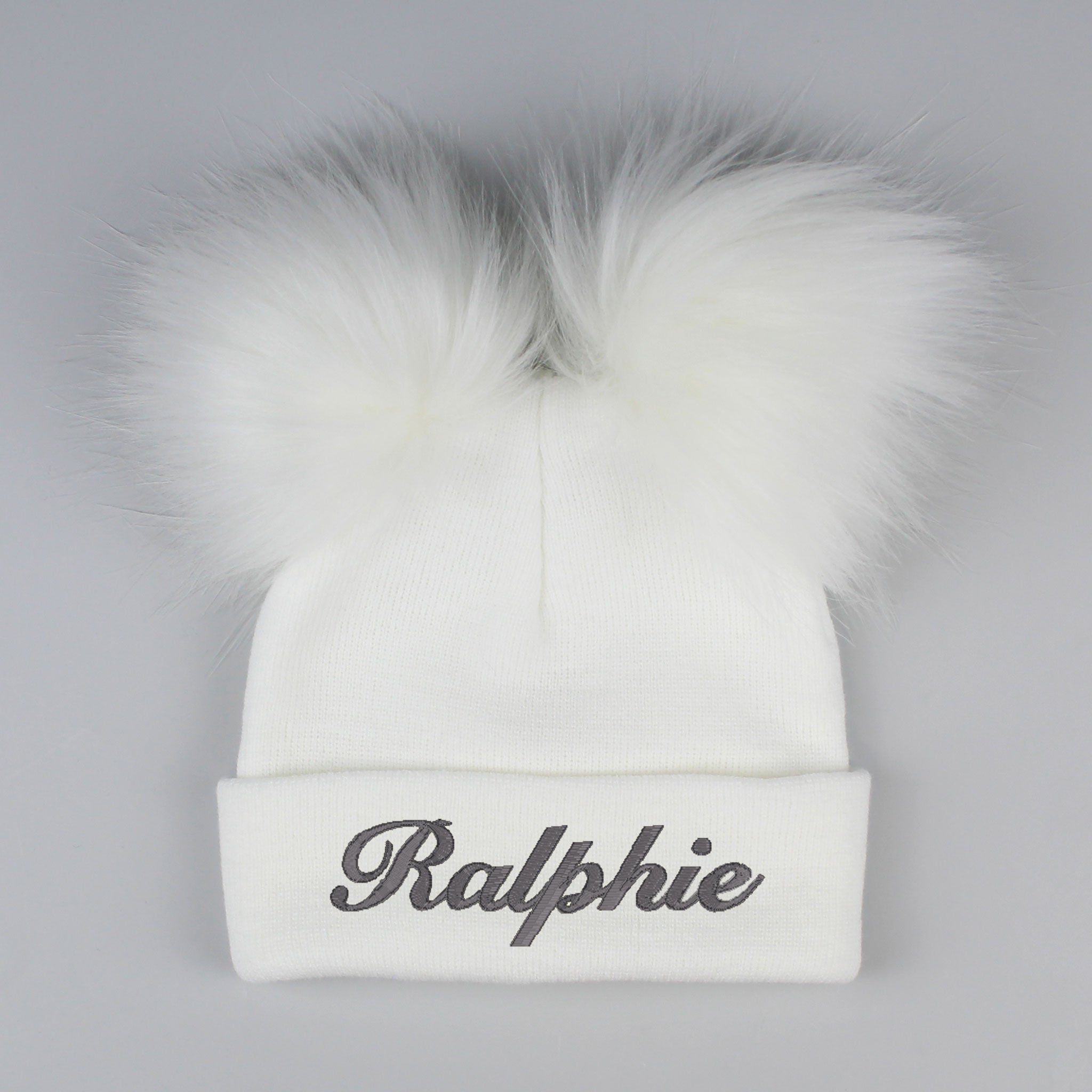 Personalised Pastel White Double Pom Hat - 2 to 6 years