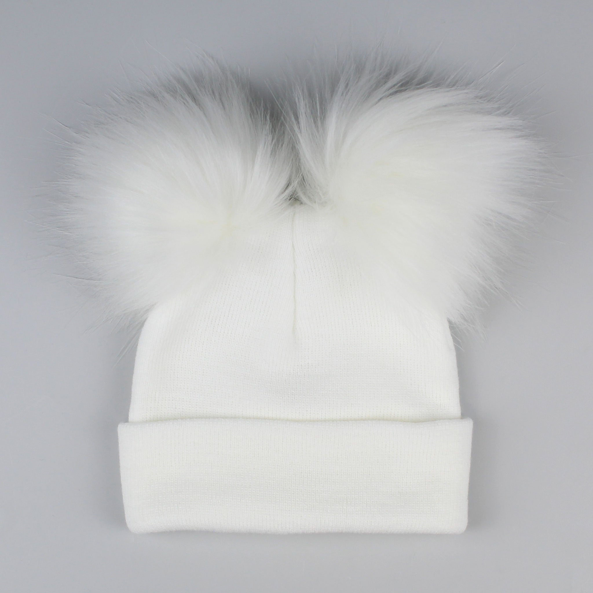 Pastel White Double Pom Hat - 2 to 6 years