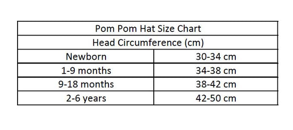 baby pom hat size guide