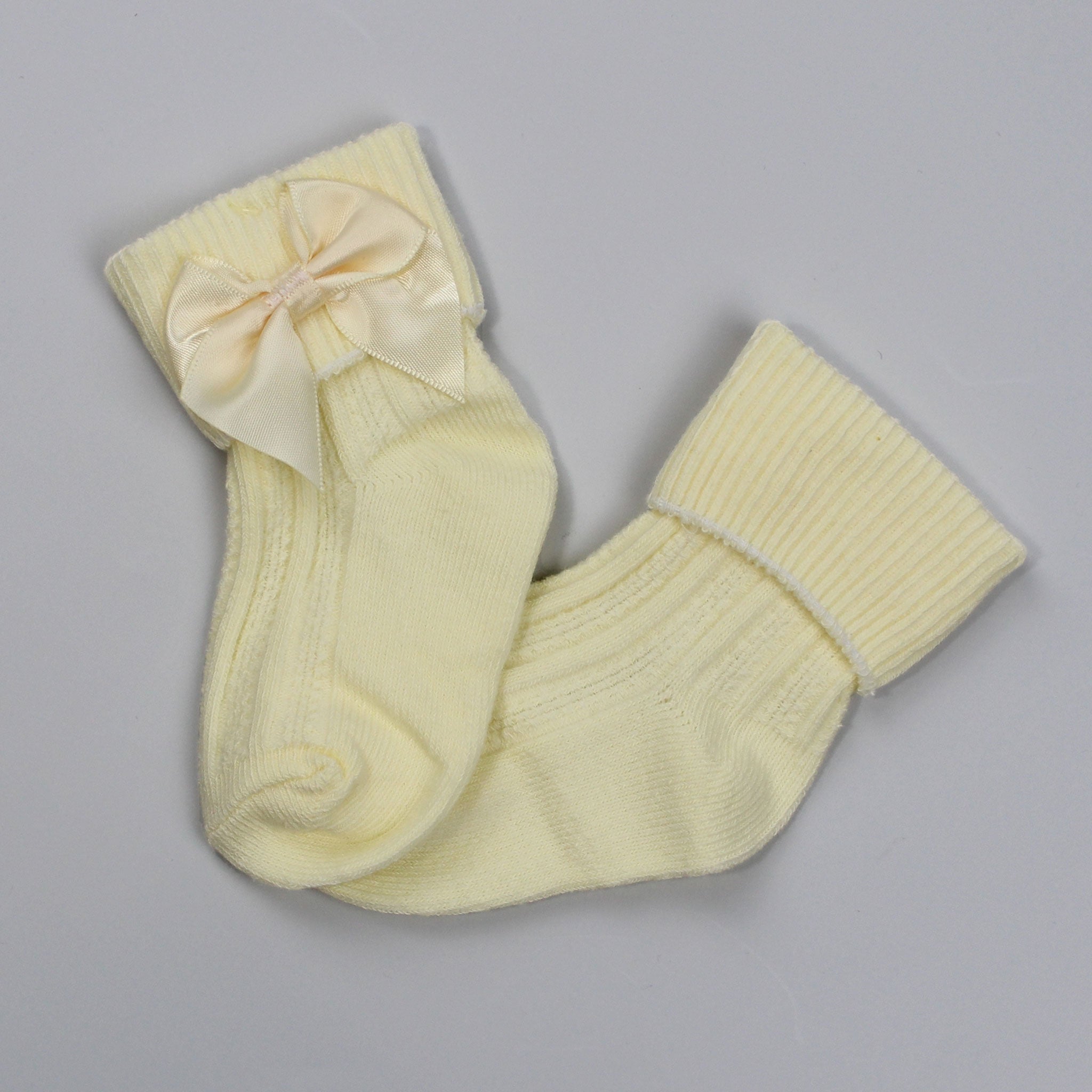 lemon yellow baby girl socks with bow