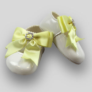 baby girls white and yellow bow diamante shoes