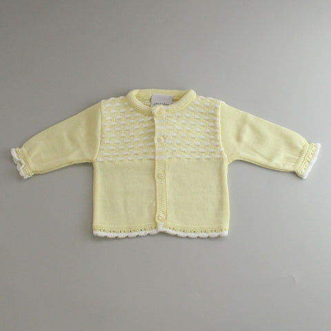 yellow and white knitted dandelion cardigan