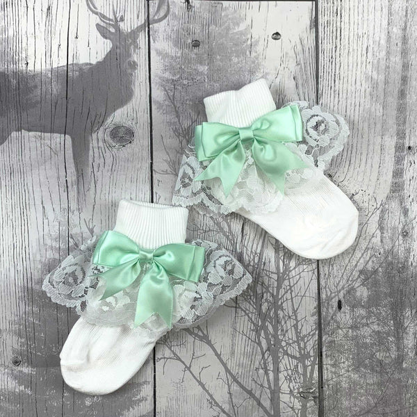 baby socks mint green bow