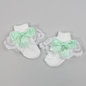 baby girl fancy socks with mint bows and lace