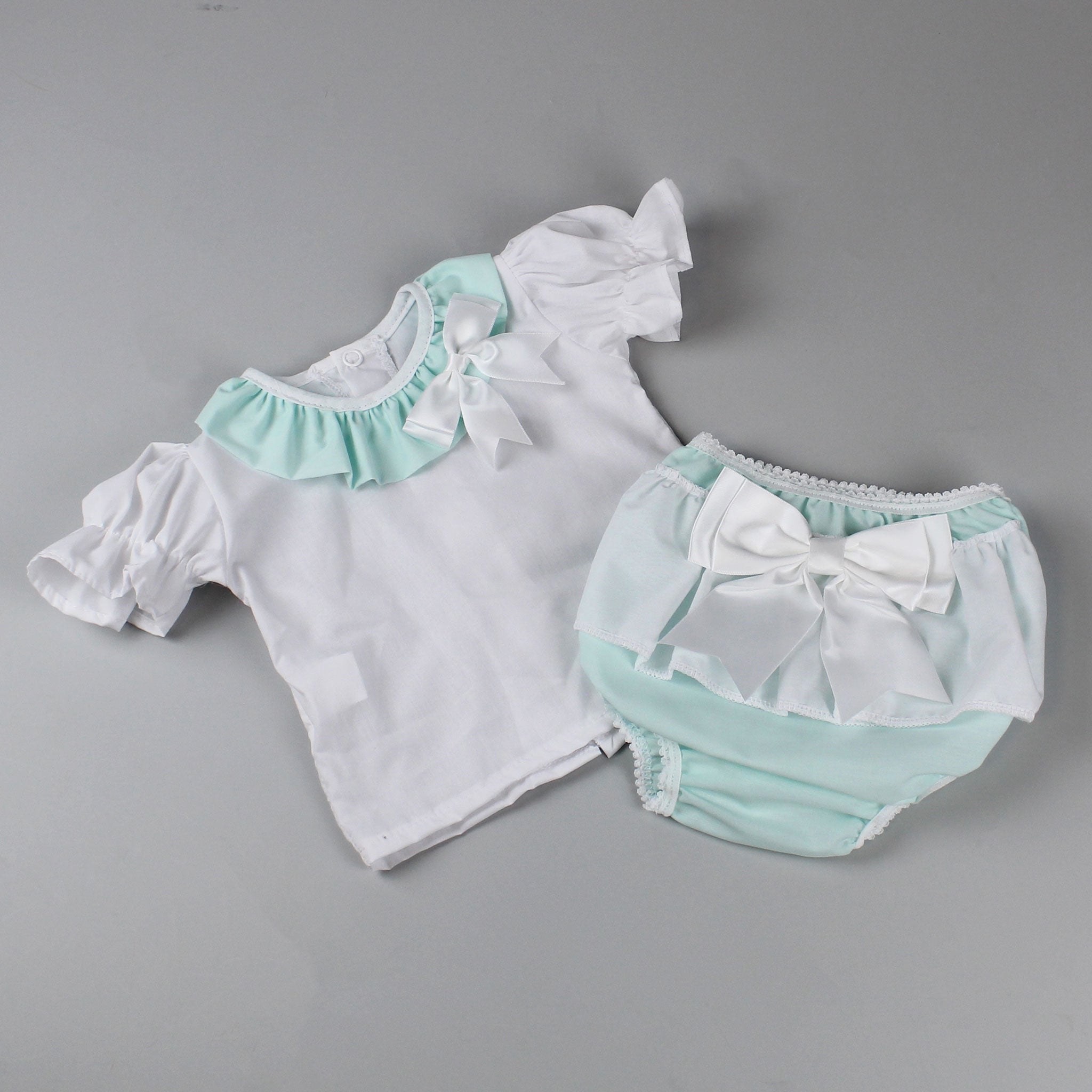 Jam Pant Set - Frilly Pants with Large Bow and Top - Mint