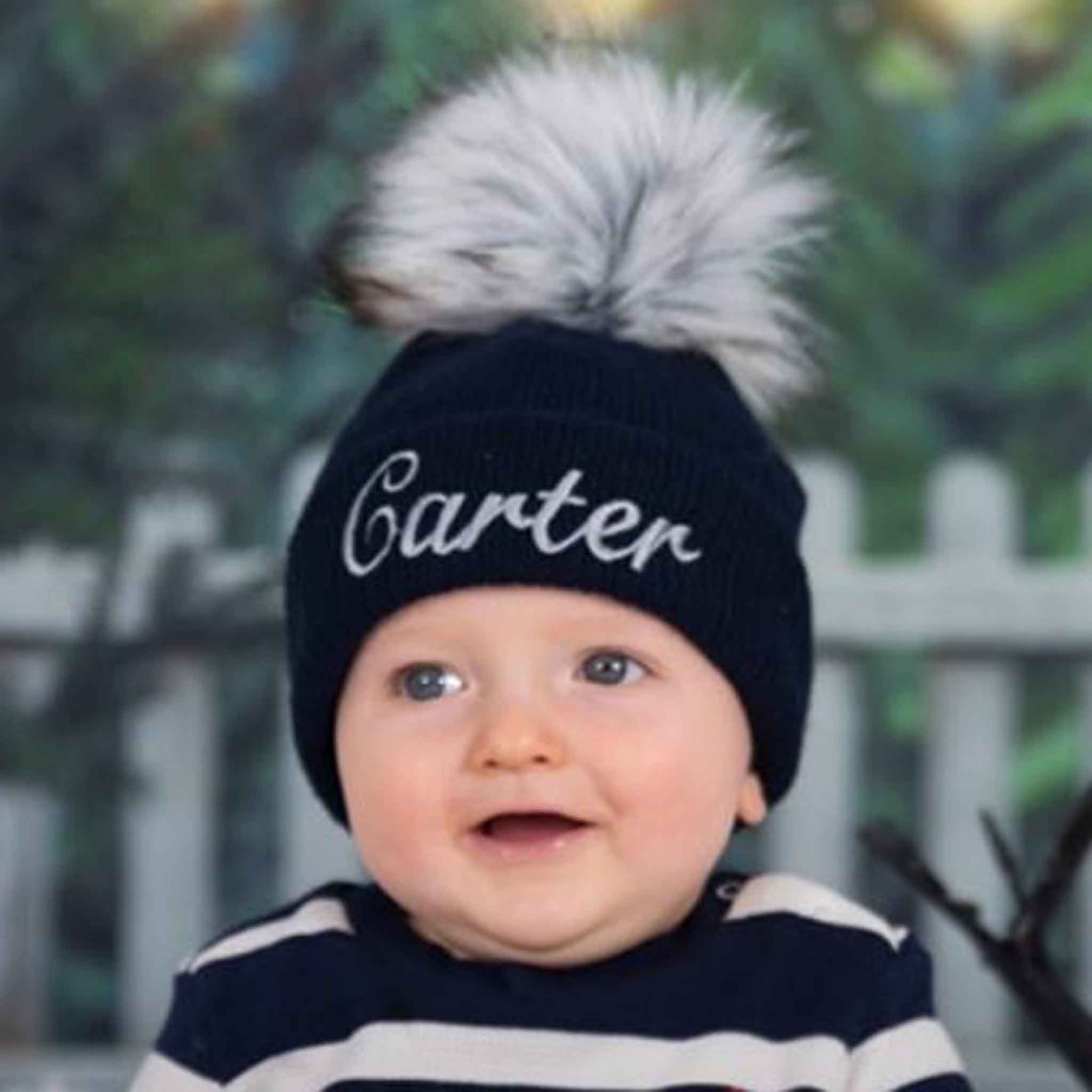 personalised blue navy baby hat