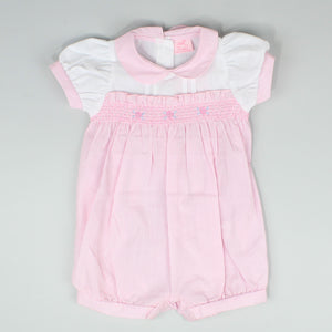 Baby Girls Romper with Embroidery Flowers and Smocking