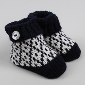 navy knitted booties baby