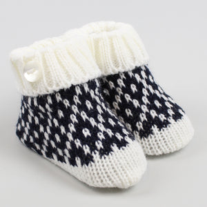 navy knitted baby booties