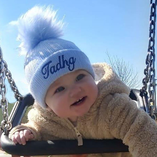 personalised blue baby hat