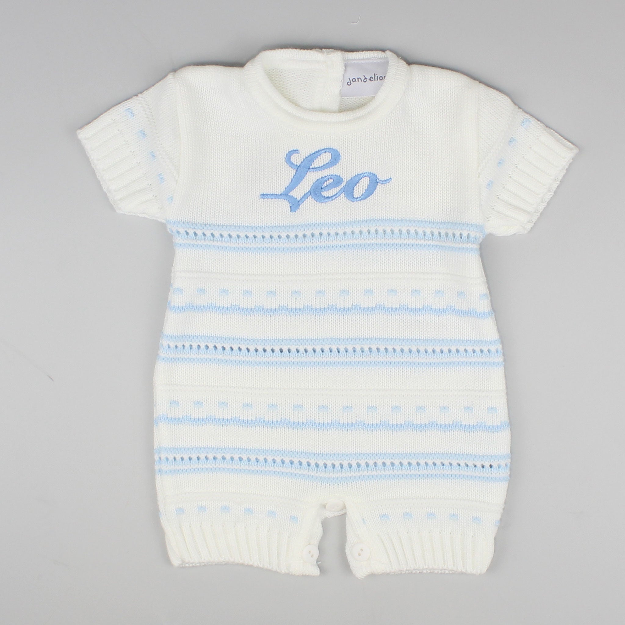 white and romper personalised knitted 