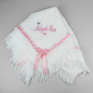 baby girl shawl personalised for a Christening Baptism