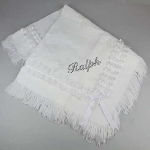 Personalised Baby Luxury Shawl - With White Trimmings - Unisex