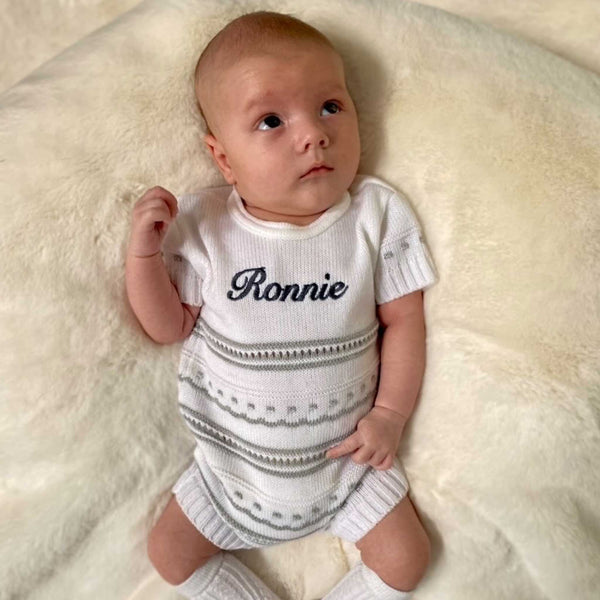 baby unisex personalised knitted romper