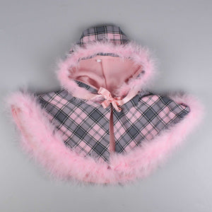 baby girls pink cape tartan with maribou feather trim