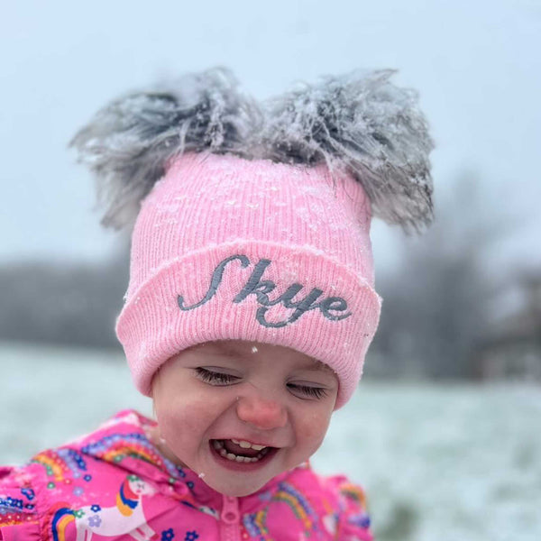 baby girls pink personalised pom hat