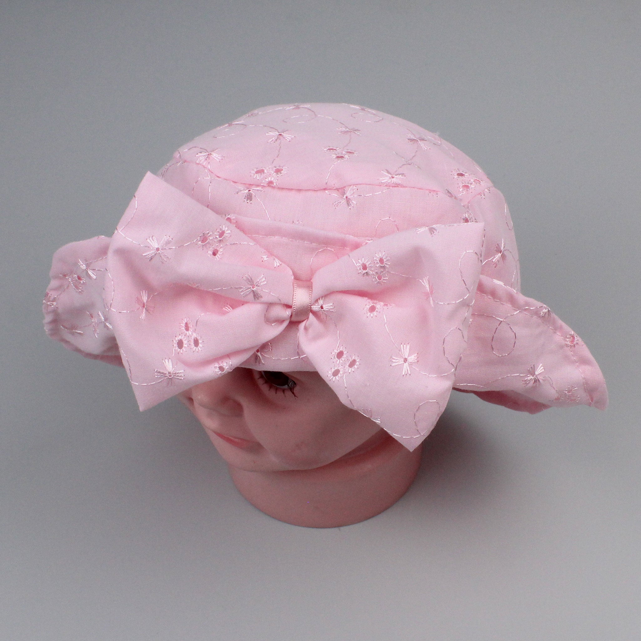 Baby Girls Pink Summer Hat With Broderie Anglaise  sunhat