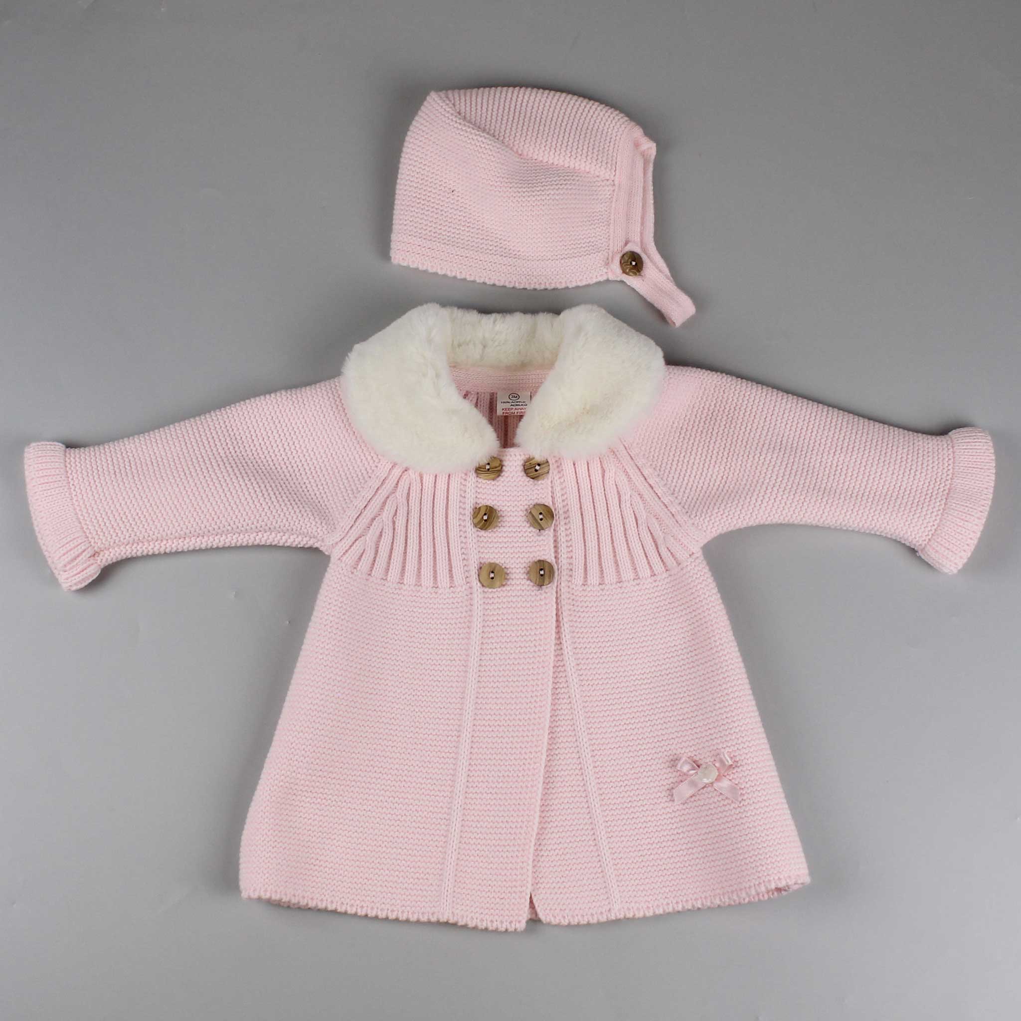 baby girls knitted coat with fur collar and knitted hat