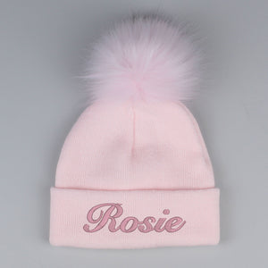Personalised Pastel Pink Pom Hat - 2 to 6 years