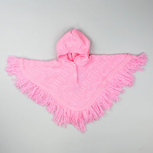 Baby Girl Knitted Poncho with Hood - Pink