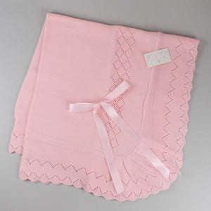 baby girls pink knitted shawl with bow