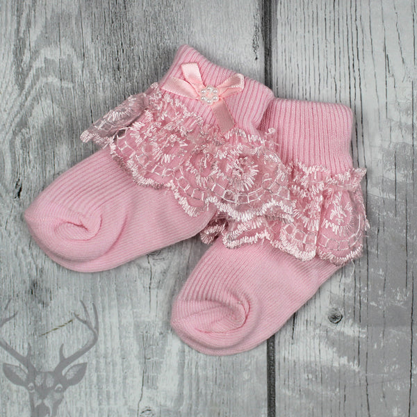baby girls pink frilly ankle socks