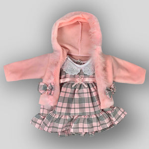 baby girls two piece pink tartan fur outfit