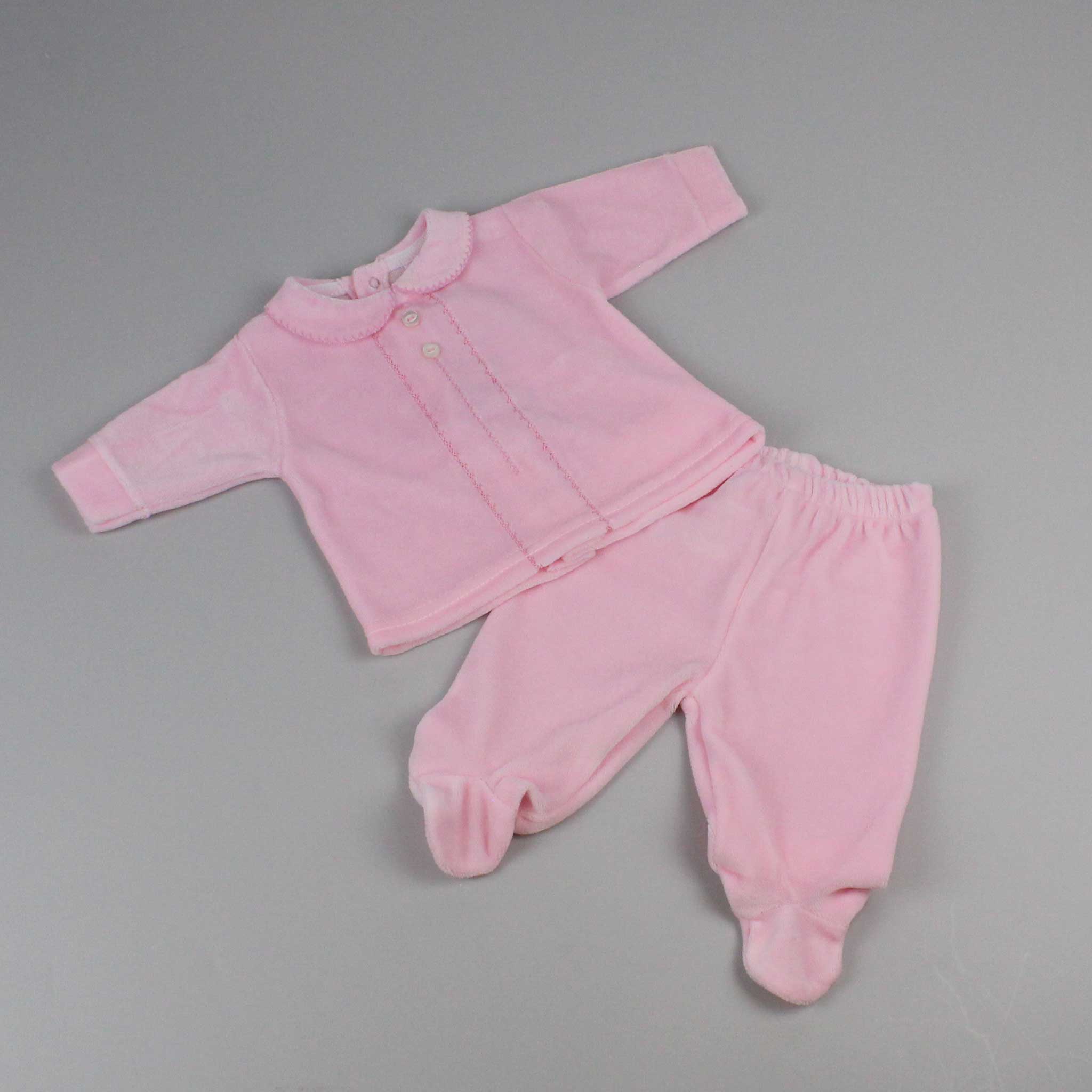 Baby Girls Velour Pink Two Piece Outfit pex