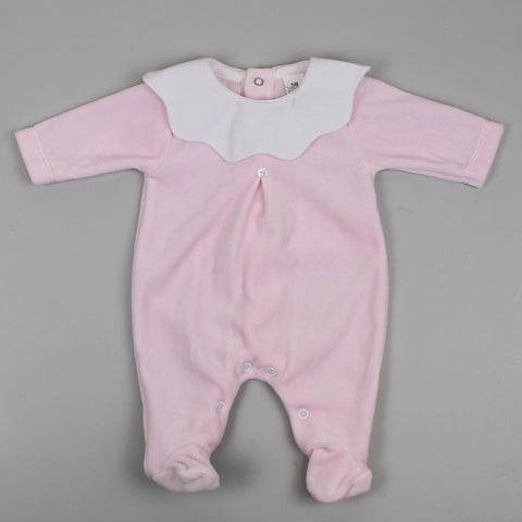 baby girls pink velour sleep suit 