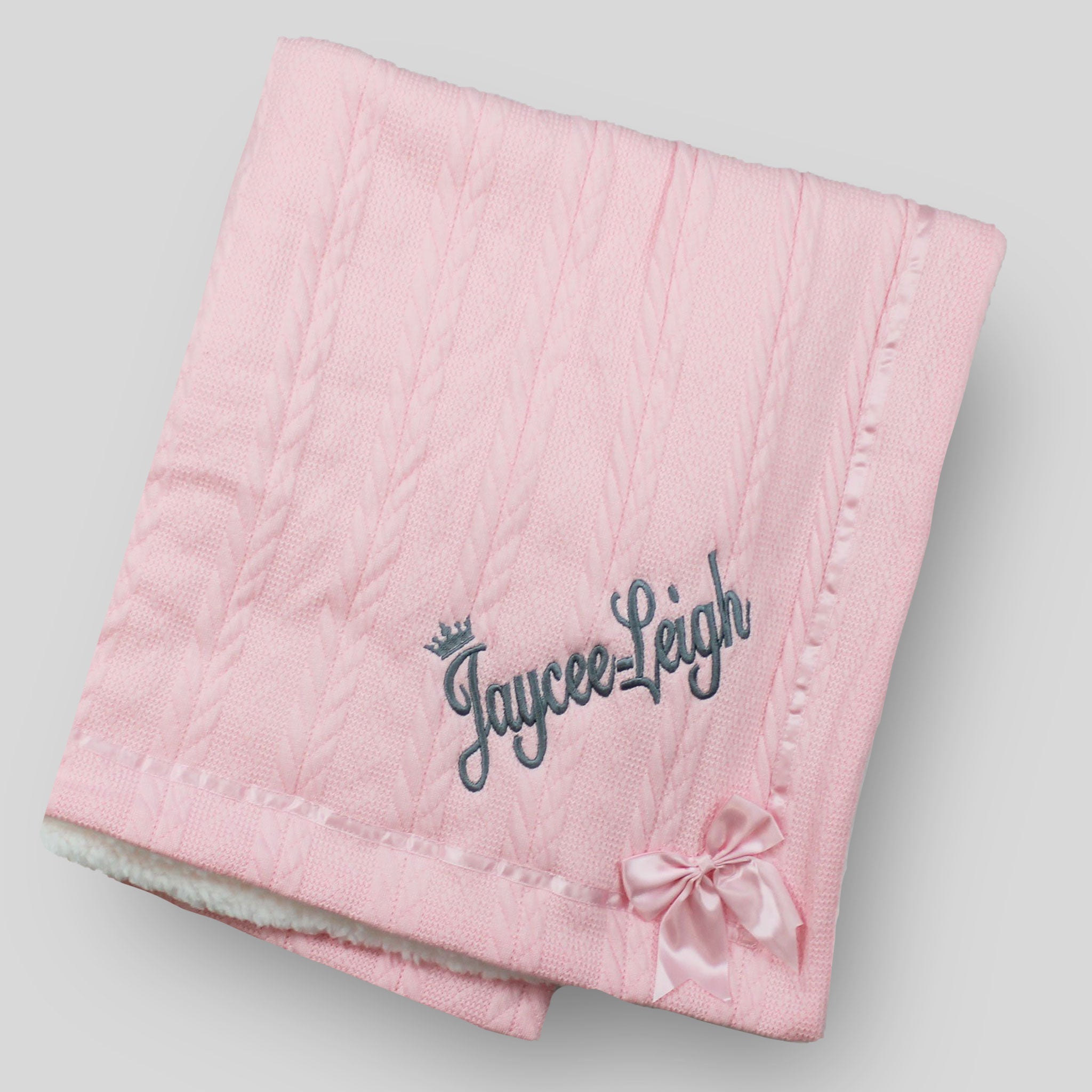 Personalised Baby Blanket - Deluxe with Bow - Pink