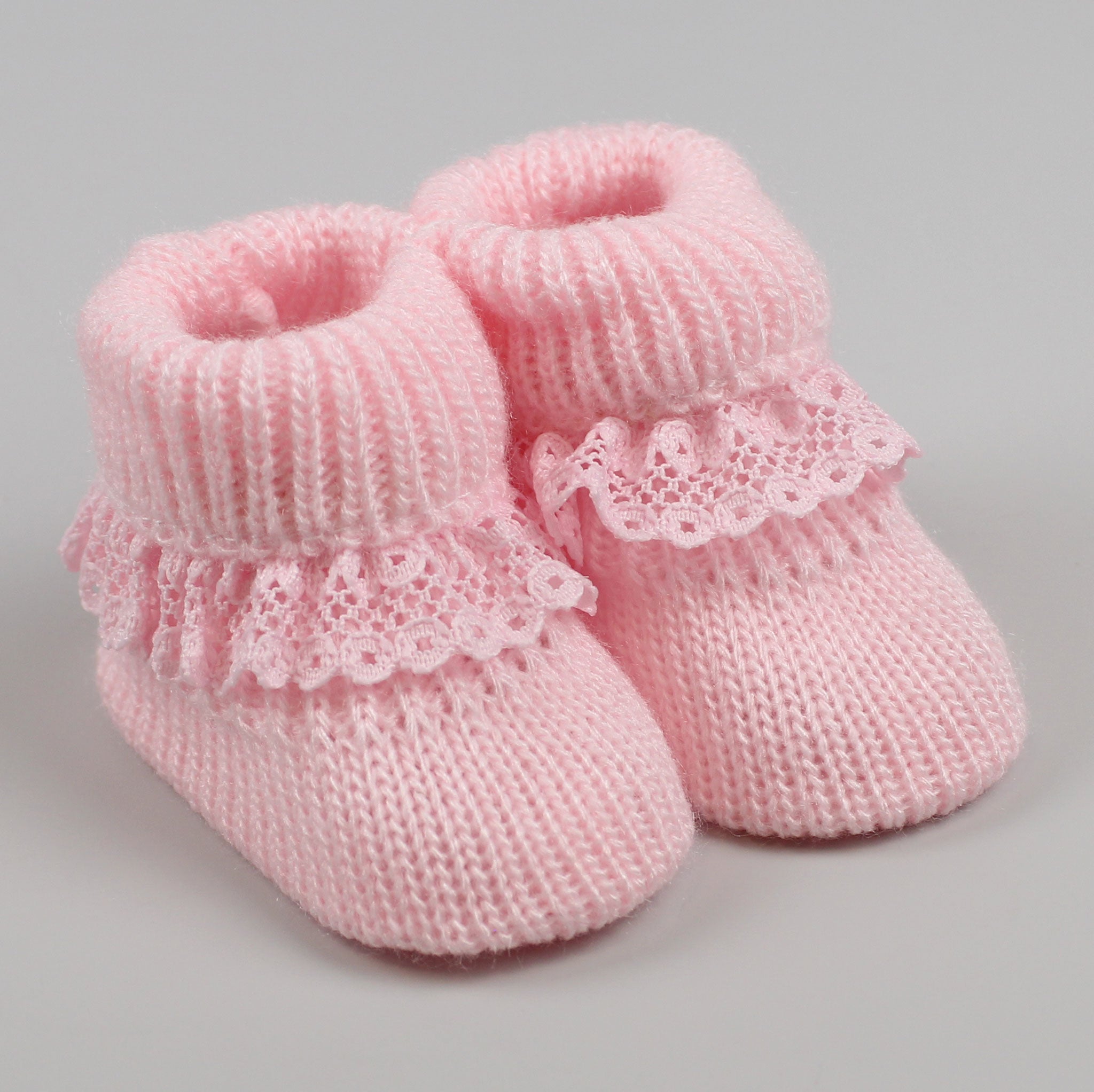pink knitted booties baby