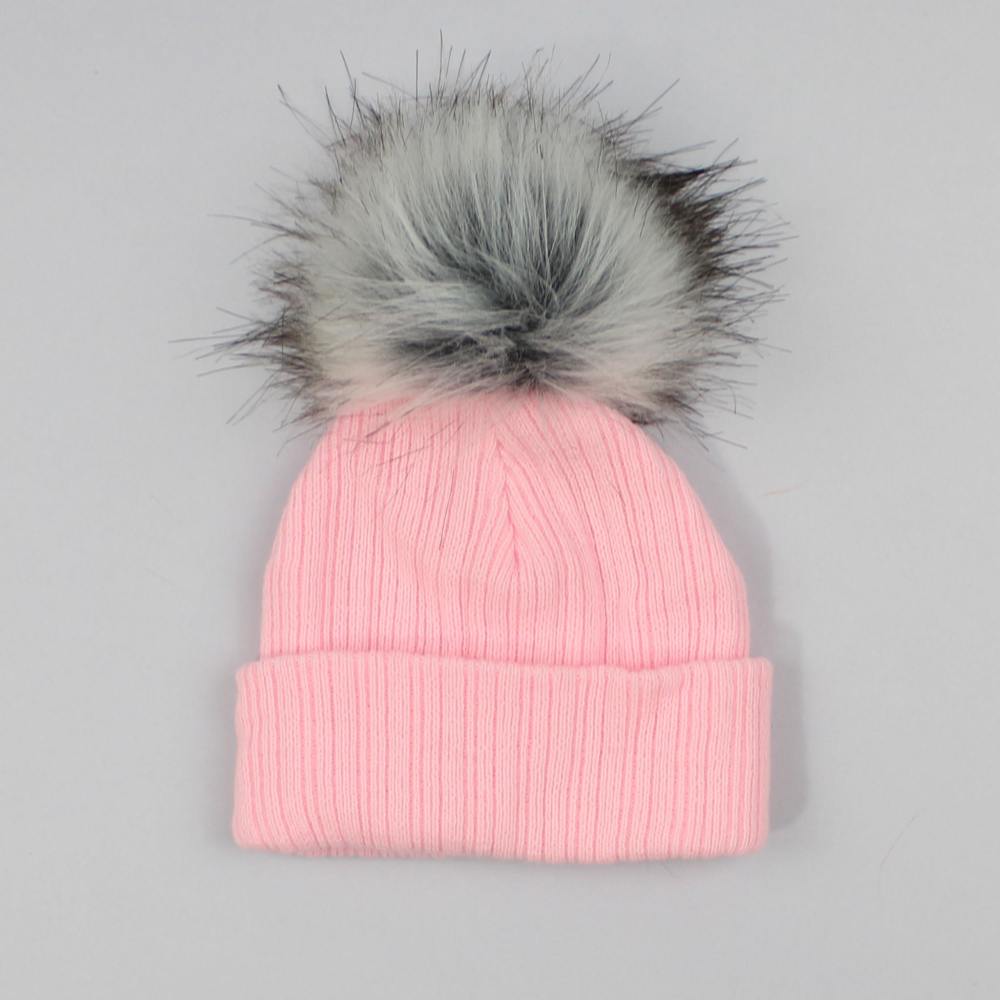 Pink Baby Girl Pom Hat with Faux Fur Bobble Made in UK Lullaby Lane Baby Shop