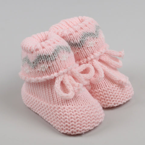 Baby Booties | Fairisle design | Pink | Newborn to 6 months